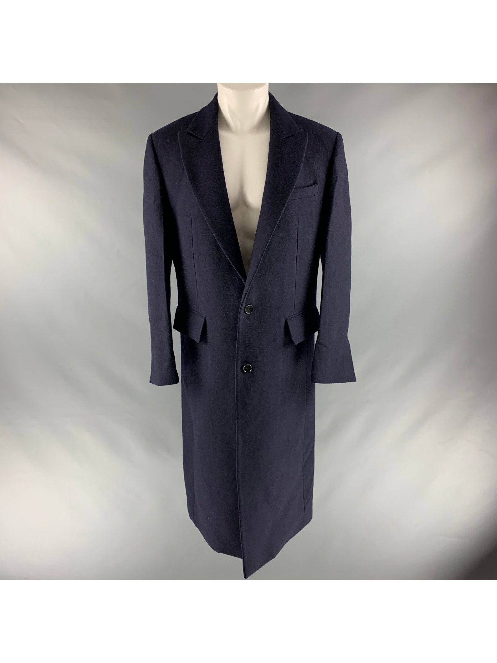 System Size 38 Navy Solid Wool Blend Notch Lapel Coat